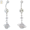 N0121 - 316L Stainless Steel Dangling Planet Saturn with Multi Zircon Belly Ring image 0