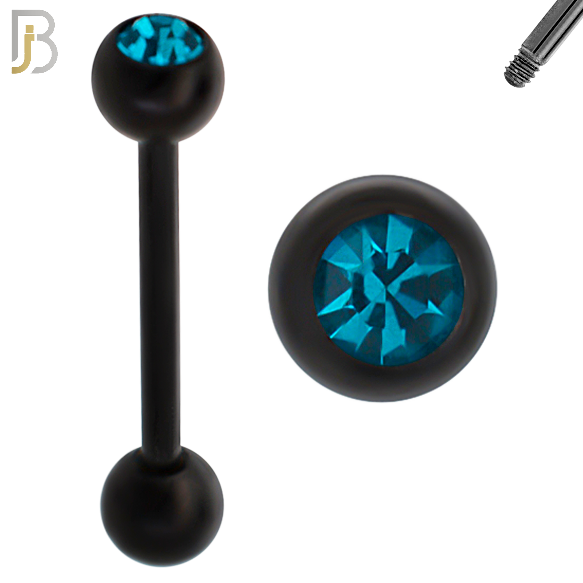 BB05K - 316L Surgical Steel Black Plated Screw Barbell with 5mm Bezel Ball External Threaded (PACK OF 6) image 1