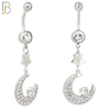 N0143 - 316L Surgical Steel Dangling Crescent Moon with Multi CZ Belly Ring image 1