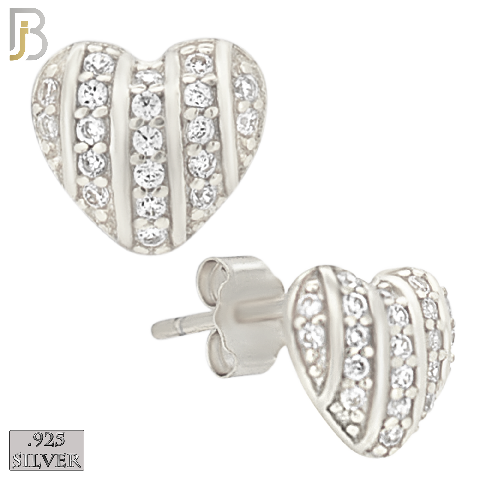 925-ES477 - 925 Sterling Silver CZ Studded Heart Push Back Stud Earring image 0