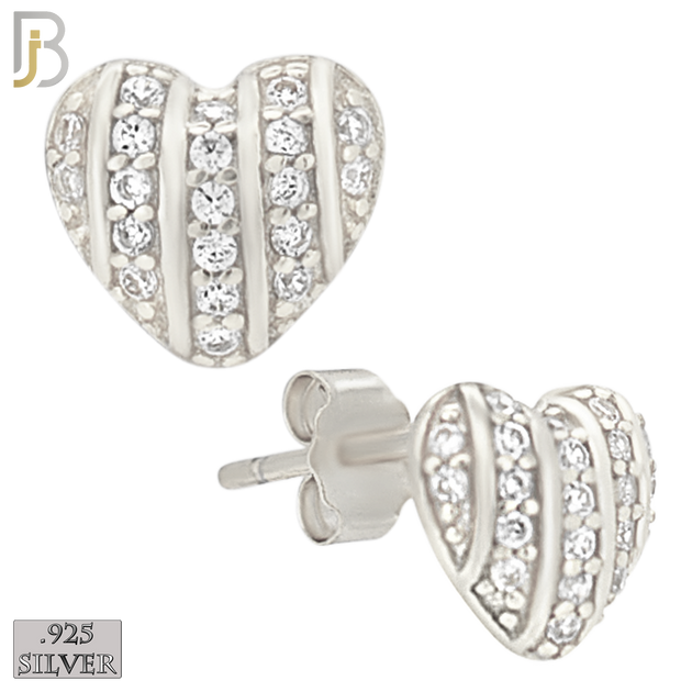 925-ES477 - 925 Sterling Silver CZ Studded Heart Push Back Stud Earring image 0
