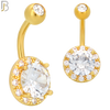 NB21 - 316L Stainless Steel Round Prong with  Zircon Around  Banana Belly Navel Ring image 2