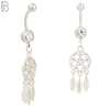 N024  - 316L Stainless Steel Dangling Dream Catcher with Zircon Design Belly Ring with 5mm Screw Ball image 1