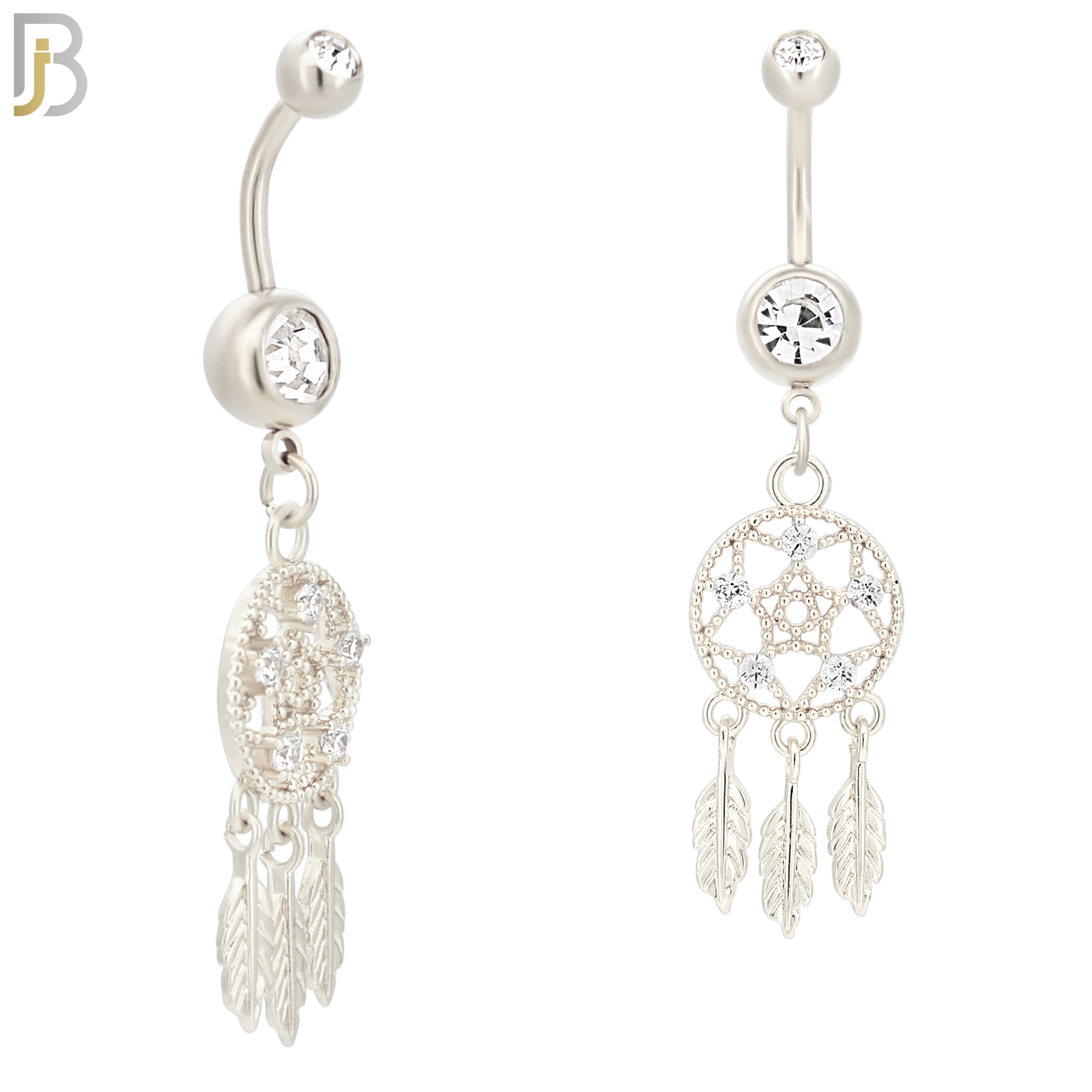 N024  - 316L Stainless Steel Dangling Dream Catcher with Zircon Design Belly Ring with 5mm Screw Ball image 1