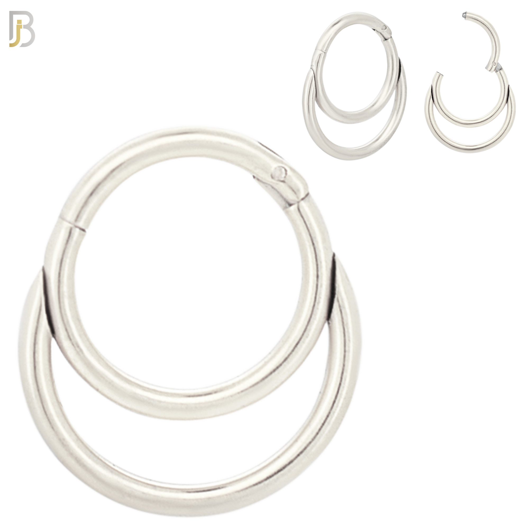 CT96 - 316 Stainless Steel Double Hoop Plain Hinged Hoop Nose Rings (PACK OF 6) image 1