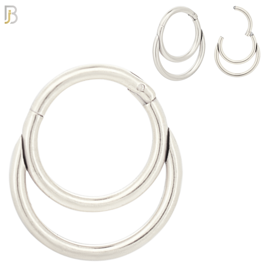 CT96 - 316 Stainless Steel Double Hoop Plain Hinged Hoop Nose Rings (PACK OF 6) image 1