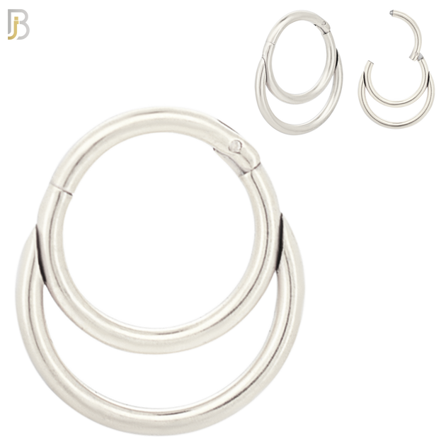 CT96 - 316 Stainless Steel Double Hoop Plain Hinged Hoop Nose Rings (PACK OF 6) image 1
