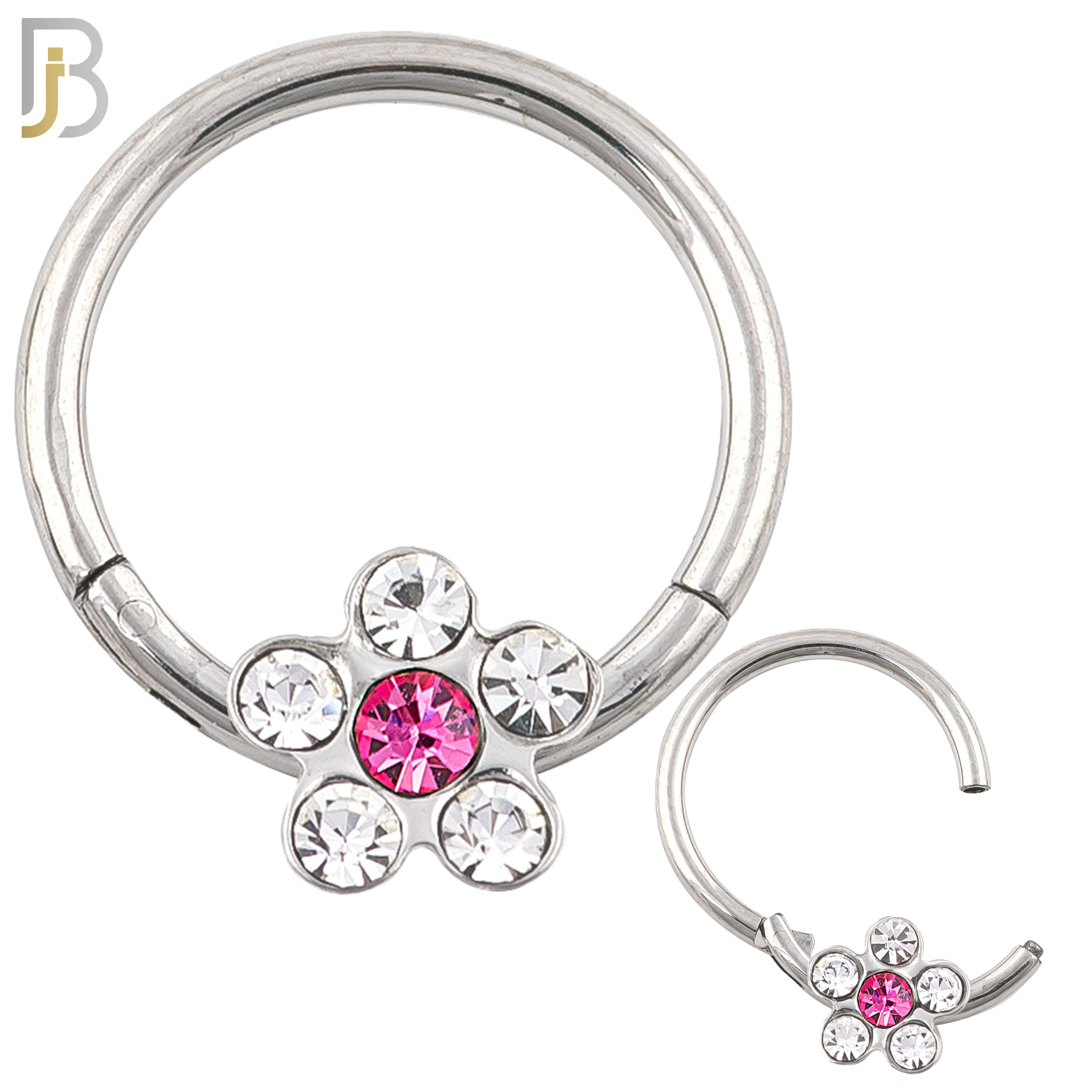 CT98 - 316 Stainless Steel Flower Hinged Hoop Nose Ring (PACK OF 6) image 3