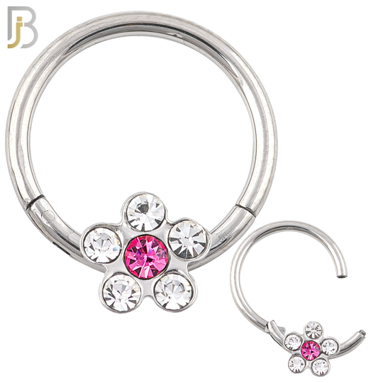 CT98 - 316 Stainless Steel Flower Hinged Hoop Nose Ring (PACK OF 6) image 3