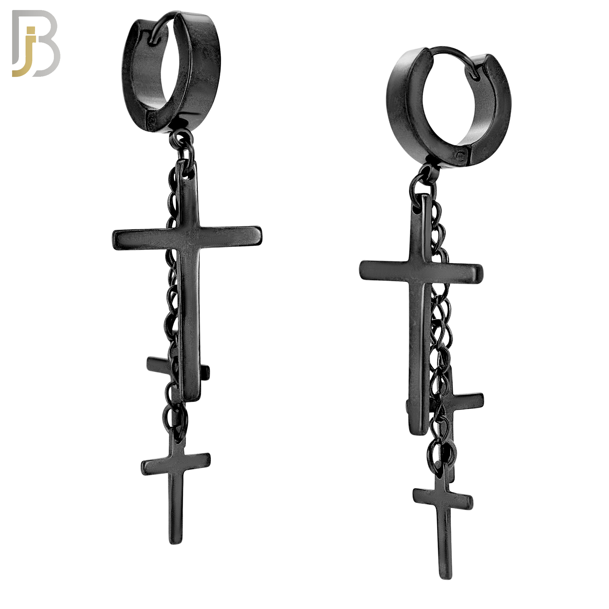 ES39 - 316L Stainless Steel Dangling 3 Cross Design Huggies Clip On image 1