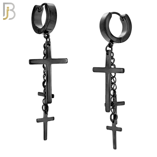 ES39 - 316L Stainless Steel Dangling 3 Cross Design Huggies Clip On image 1