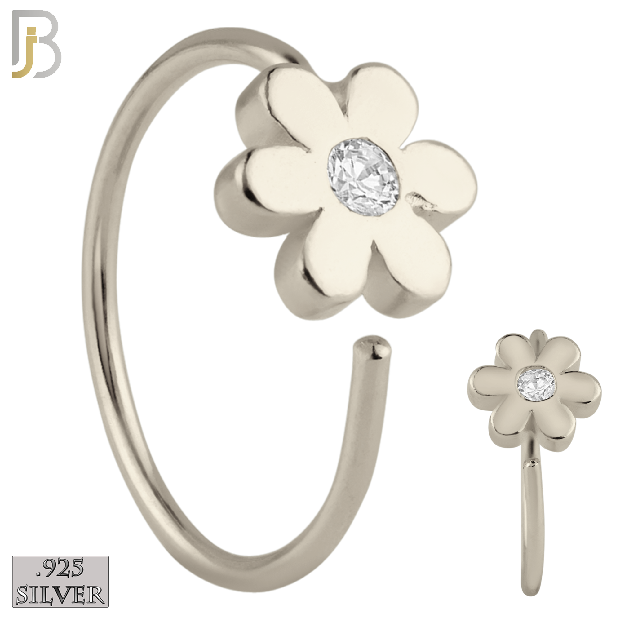 925-CT07 - 925 Sterling Silver 22g Thickness Flower with CZ Hoops Piercing (PACK OF 6) image 0