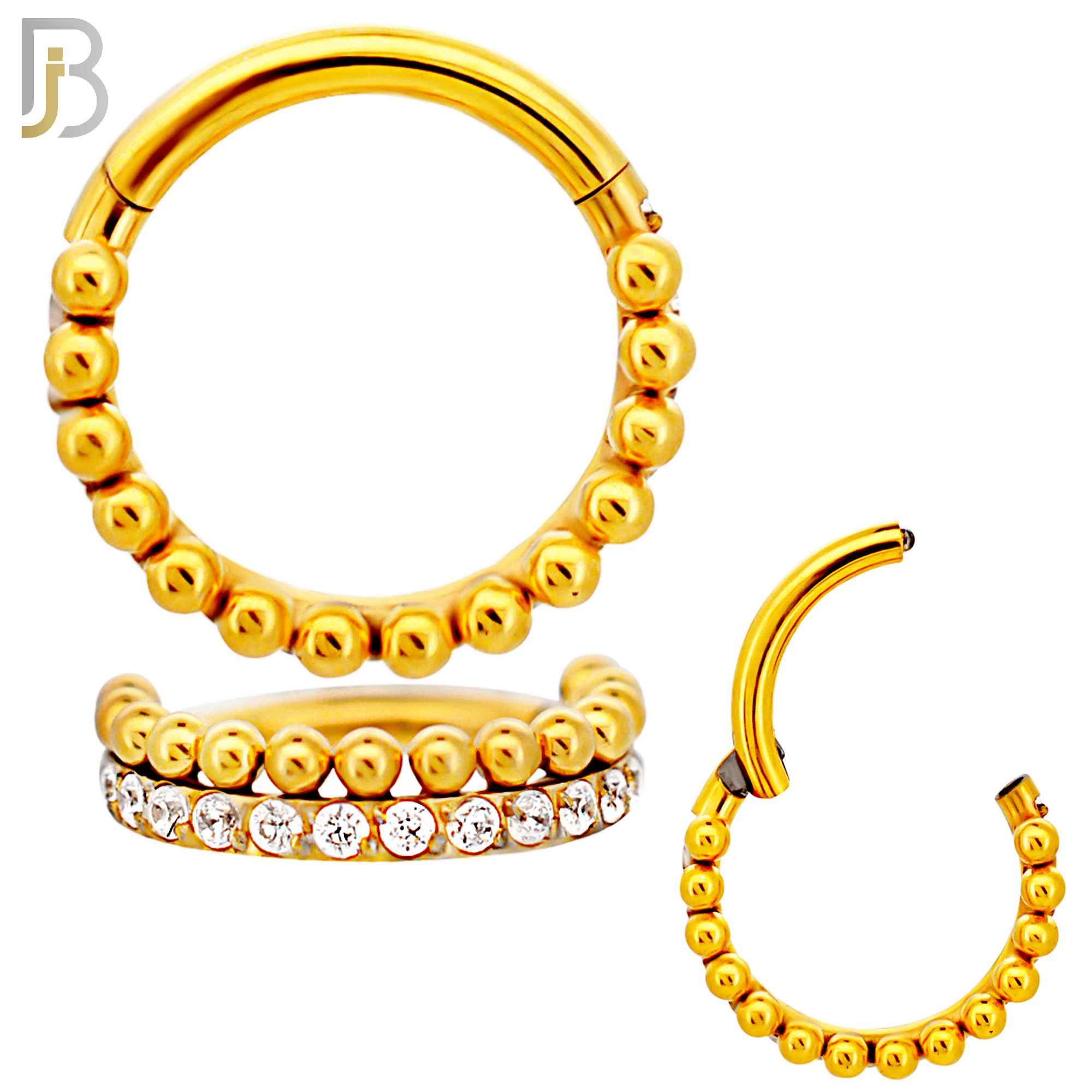 CT127 - 316 Surgical Steel CZ and Beads Line Hinged Hoop (Pack of 6) image 2