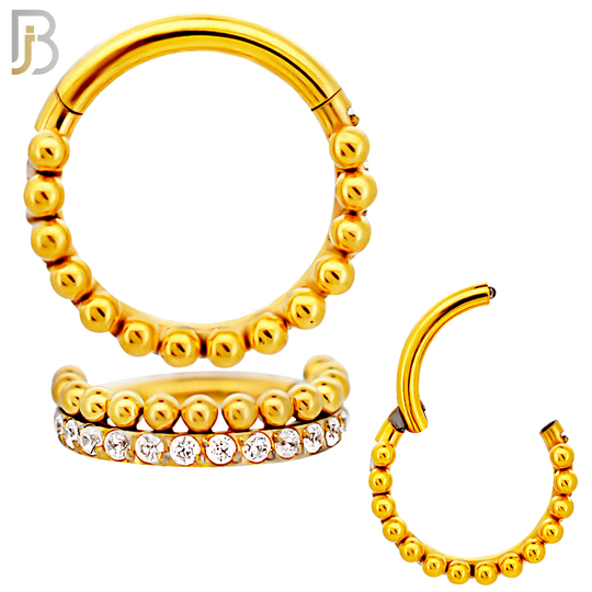 CT127 - 316 Surgical Steel CZ and Beads Line Hinged Hoop (Pack of 6) image 2
