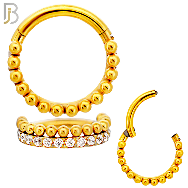 CT127 - 316 Surgical Steel CZ and Beads Line Hinged Hoop (Pack of 6) image 2