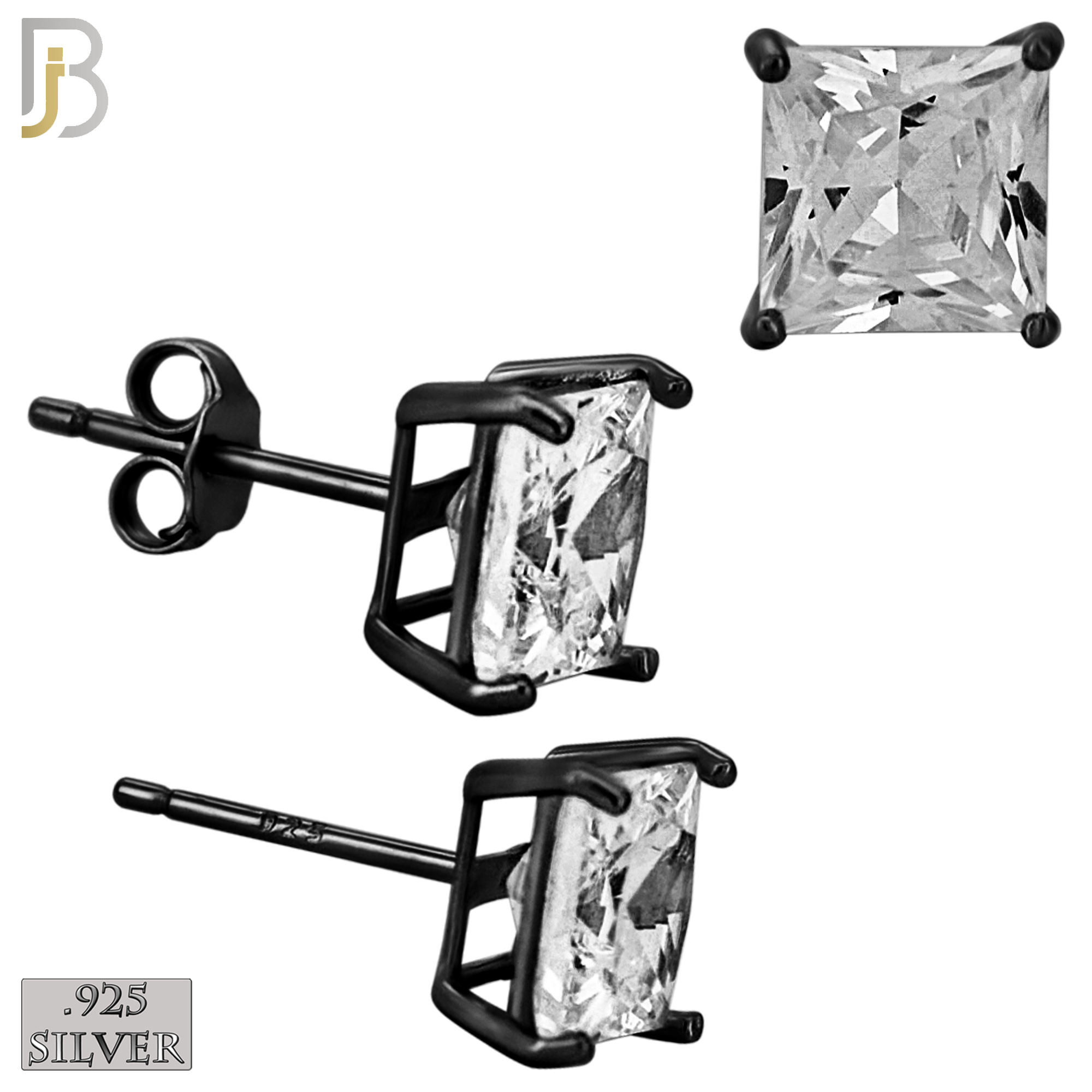 925-ES72-KC - .925 Sterling Silver Black Plated Earring Stud Casting Square Princess Cut Prong Setting Clear Zircon image 6