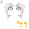 925-ES199 - .925 Sterling Silver Dolphin Design Earring Stud with Clear Zircon image 0