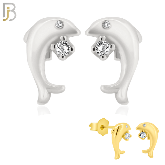 925-ES199 - .925 Sterling Silver Dolphin Design Earring Stud with Clear Zircon image 0