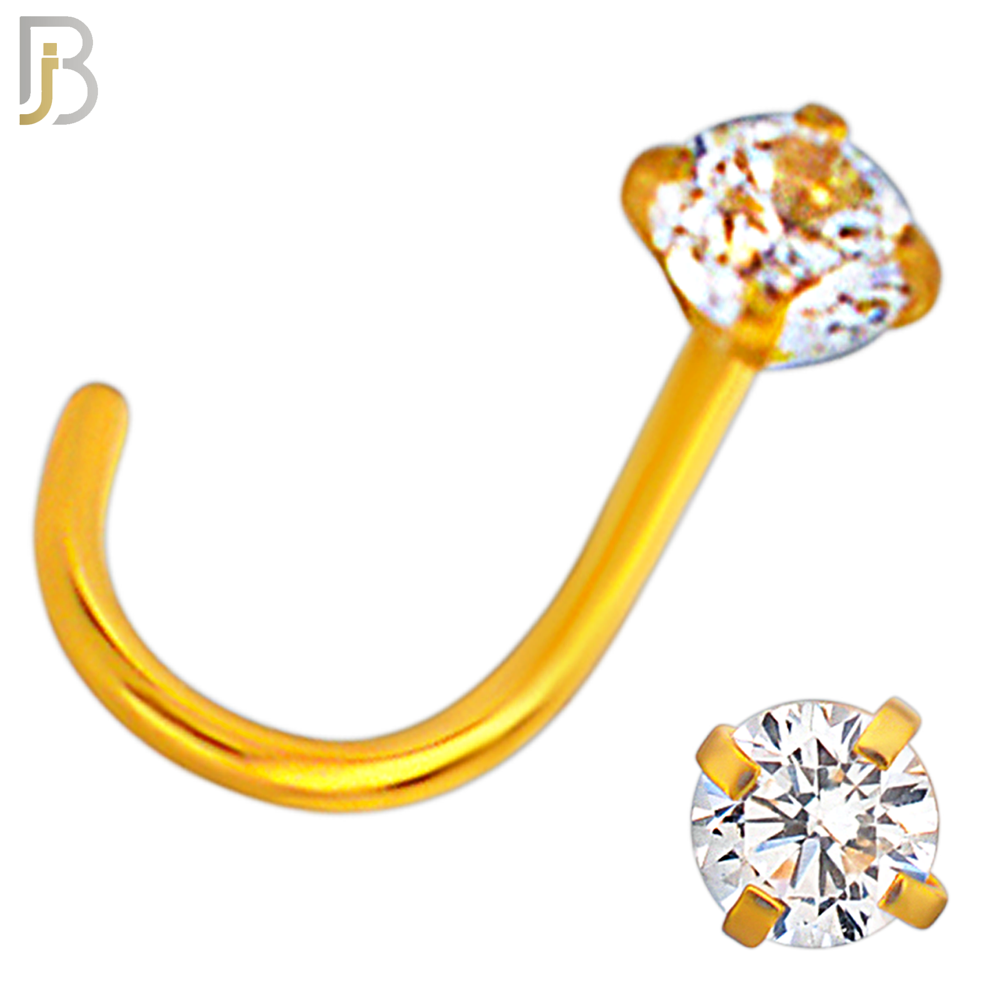 NR03G - 316L Surgical Steel Gold Plated Nose CorkScrew  Prong Set Zircon Round Nose Ring (PACK OF 6) image 4