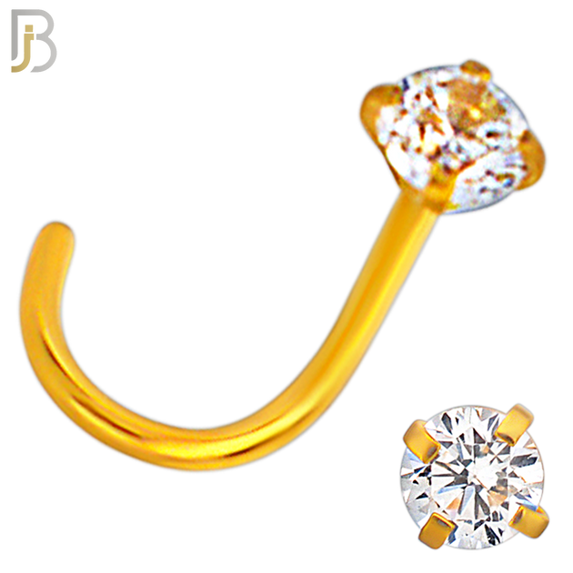 NR03G - 316L Surgical Steel Gold Plated Nose CorkScrew  Prong Set Zircon Round Nose Ring (PACK OF 6) image 4