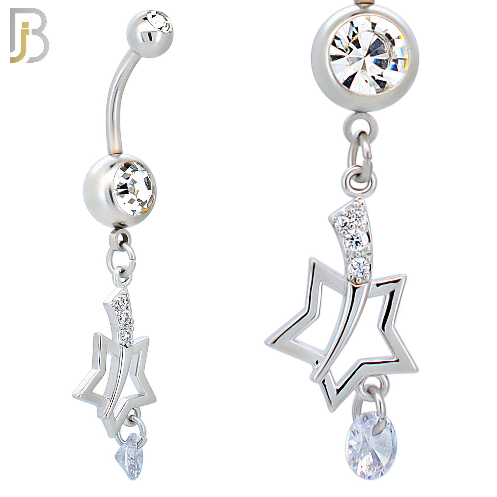 N0125  - 316L Stainless Steel Dangling Shooting Star Belly Ring and 5mm Screw Ball - Steel image