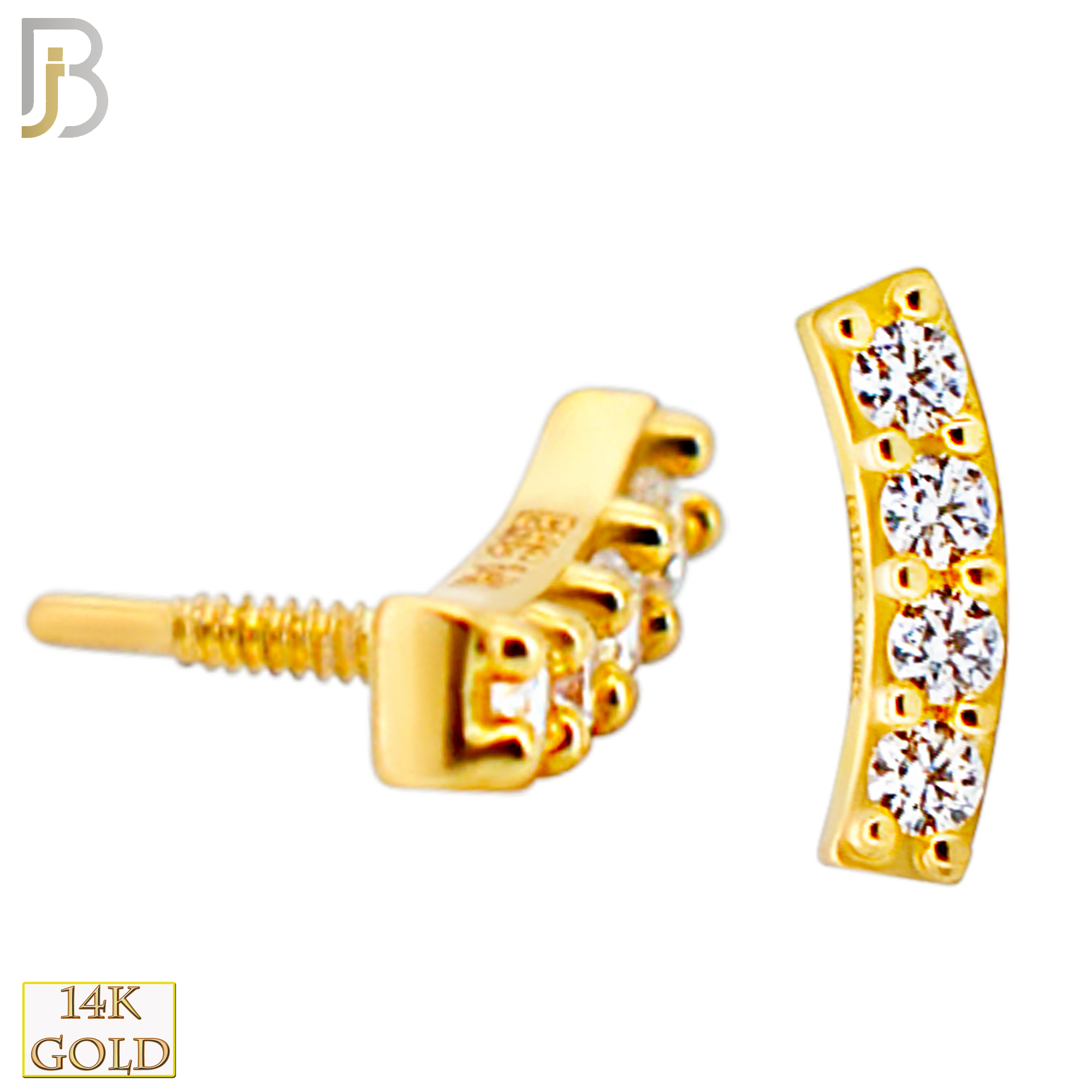 14-LB118 - 14k Yellow Gold Curved Bar with Cubic Zirconia Labret image 1