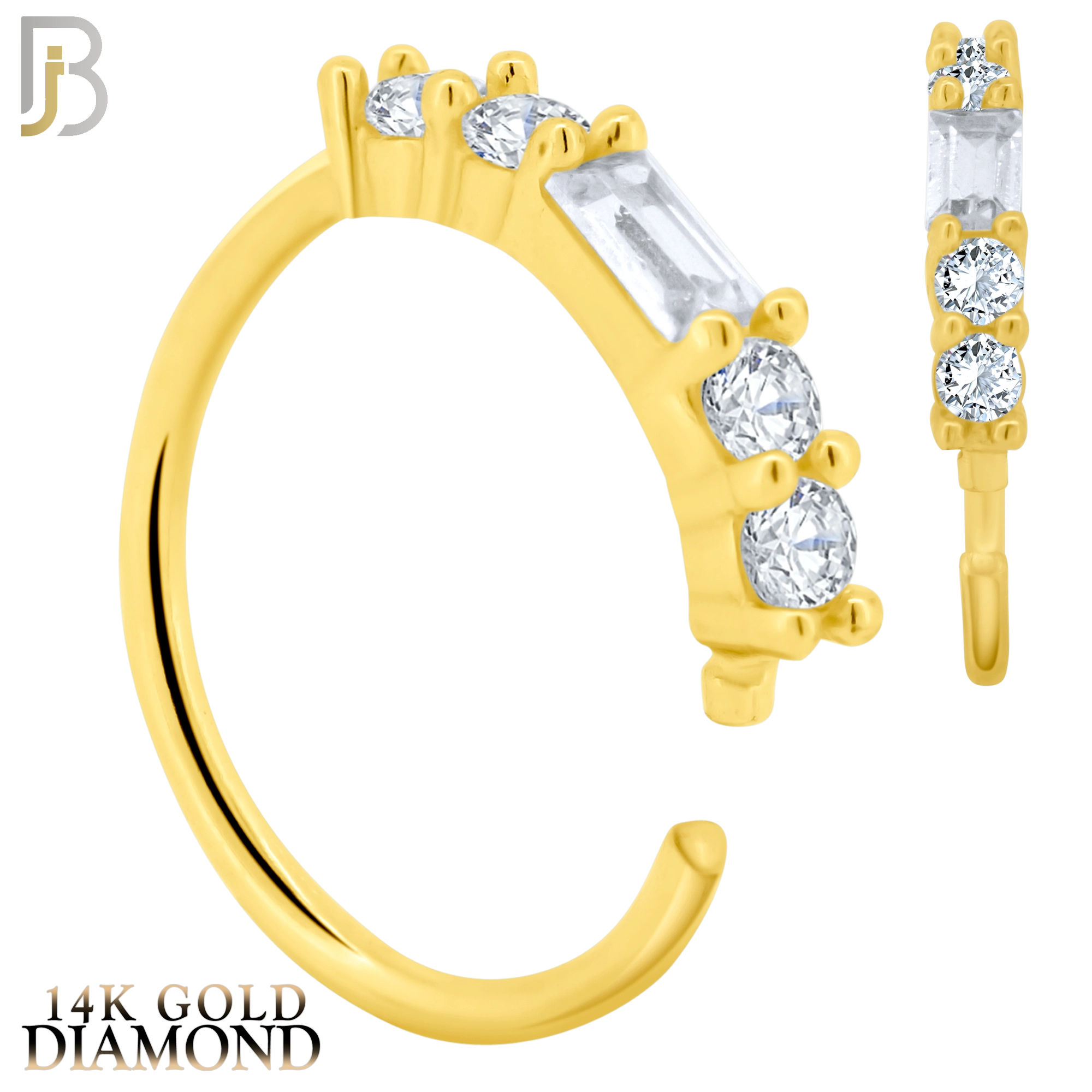 14-CT74D - 14K Solid Gold Hoops with Baguette and Round Stones of GH / VS1 Natural Diamonds image