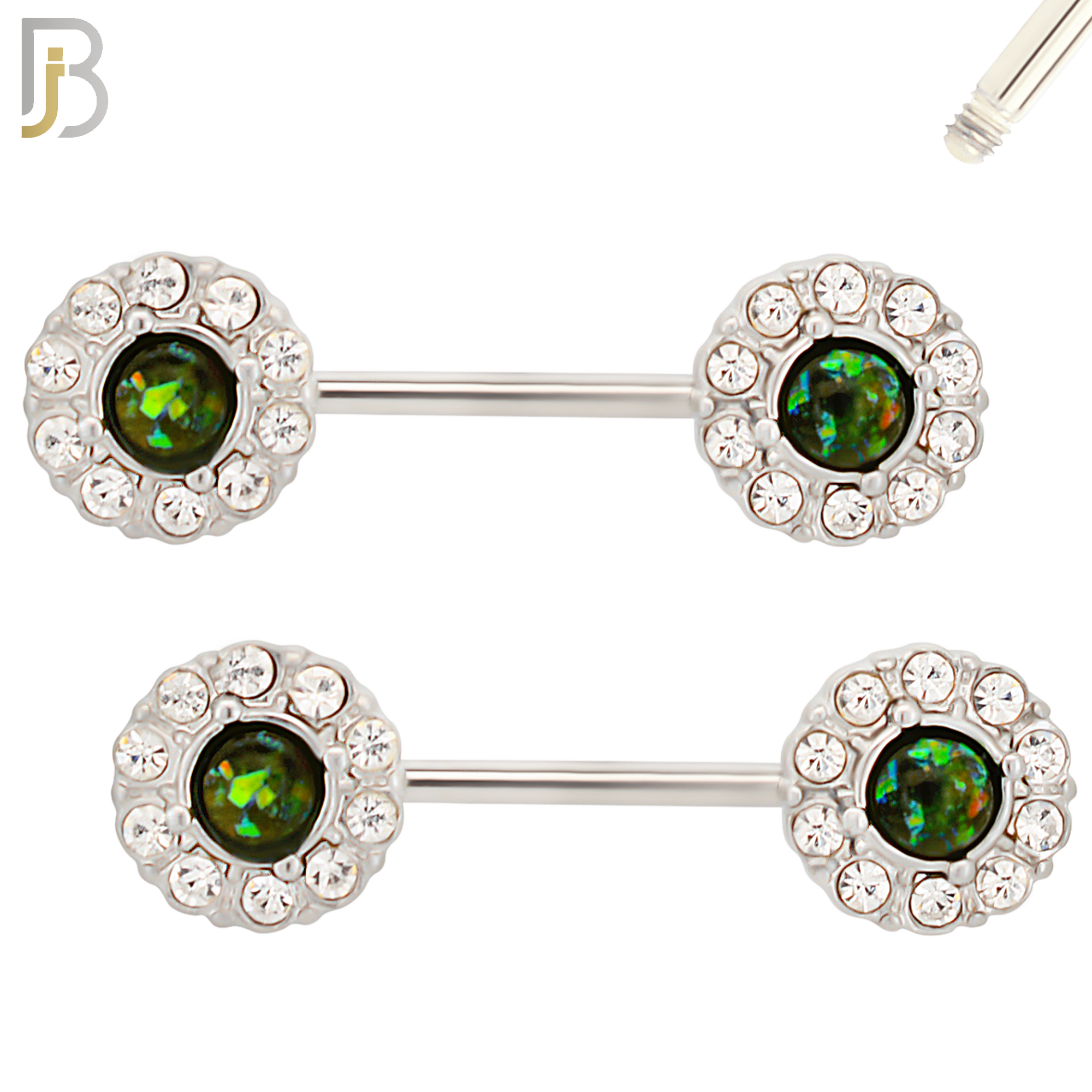 NP12 - 316L Surgical Steel Screw Round Opal with Multi Zircon Nipple Ring Piercing image 2