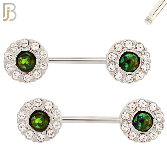 NP12 - 316L Surgical Steel Screw Round Opal with Multi Zircon Nipple Ring Piercing image 2