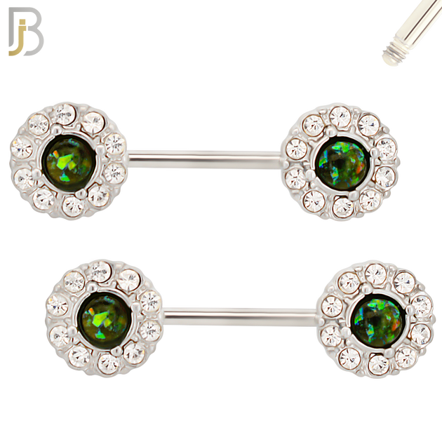 NP12 - 316L Surgical Steel Screw Round Opal with Multi Zircon Nipple Ring Piercing image 2