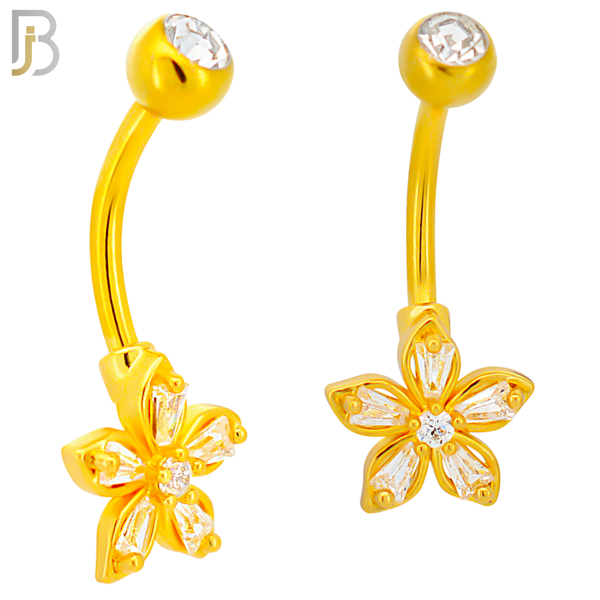 NB87 -  316L Stainless Steel Flower Design CZ Banana Belly Ring and 5mm Screw Ball image 2
