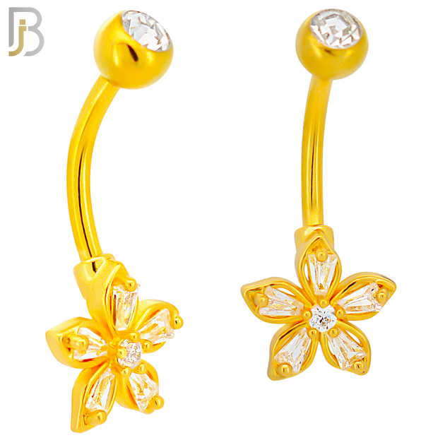 NB87 -  316L Stainless Steel Flower Design CZ Banana Belly Ring and 5mm Screw Ball image 2