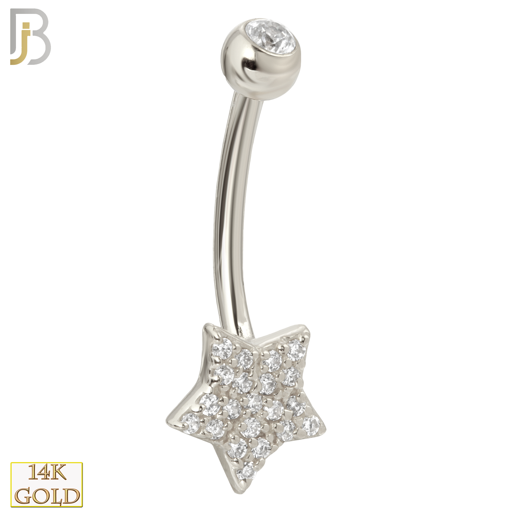 14-NB16 - 14k Solid Gold Banana Belly Ring with  8mm Star Design image 1