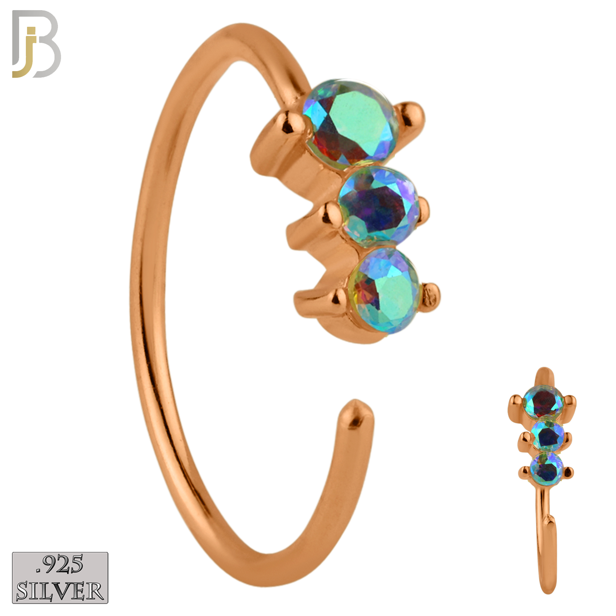 925-CT05 - 925 Sterling Silver 22g Thickness 3 Prong CZ Hoops Piercing (PACK OF 6) image 9