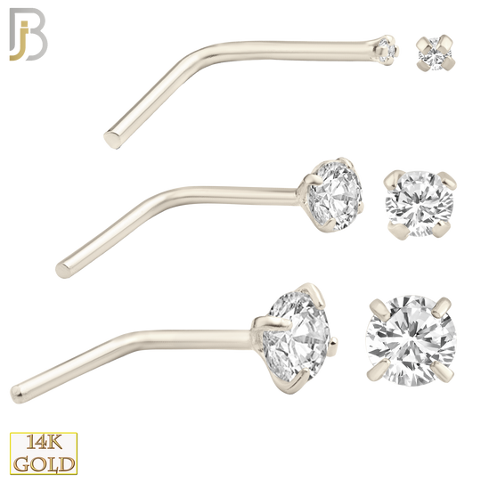 14-NR10CW-22 14k Solid White Gold 22g Prong Setting  Round Cubic Zircona L-Shape image 0