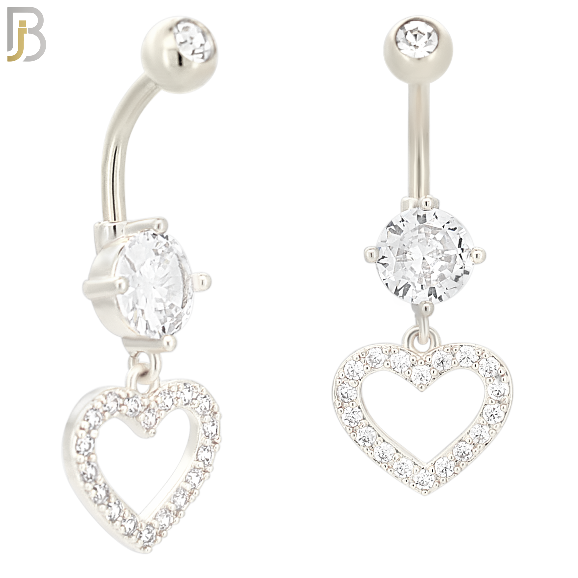 N033 - 316L Stainless Steel Dangling Hollow Heart with ZIrcon Design Belly Ring with 5mm Screw Ball image 1