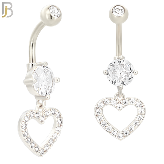 N033 - 316L Stainless Steel Dangling Hollow Heart with ZIrcon Design Belly Ring with 5mm Screw Ball image 1