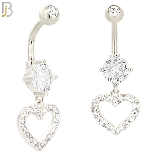 N033 - 316L Stainless Steel Dangling Hollow Heart with ZIrcon Design Belly Ring with 5mm Screw Ball image 1