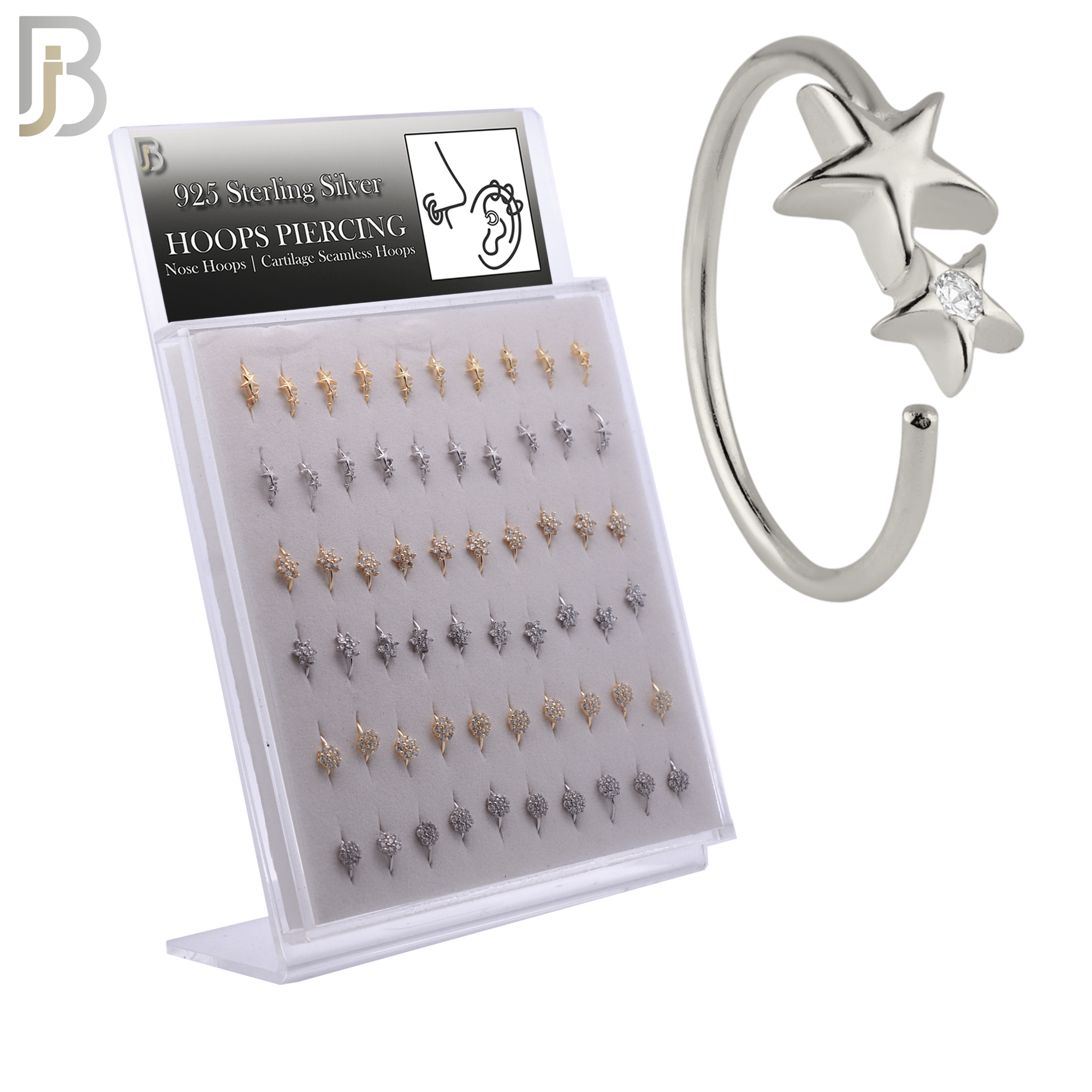 925-PK-CT9MX4-SG60 - 925 Sterling Silver Three Different Designs Nose Hoop - Pack of 60 image 0