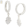ES105 - 316L Stainless Steel Dangling Leaf with Zircon Huggies Clip On image 1