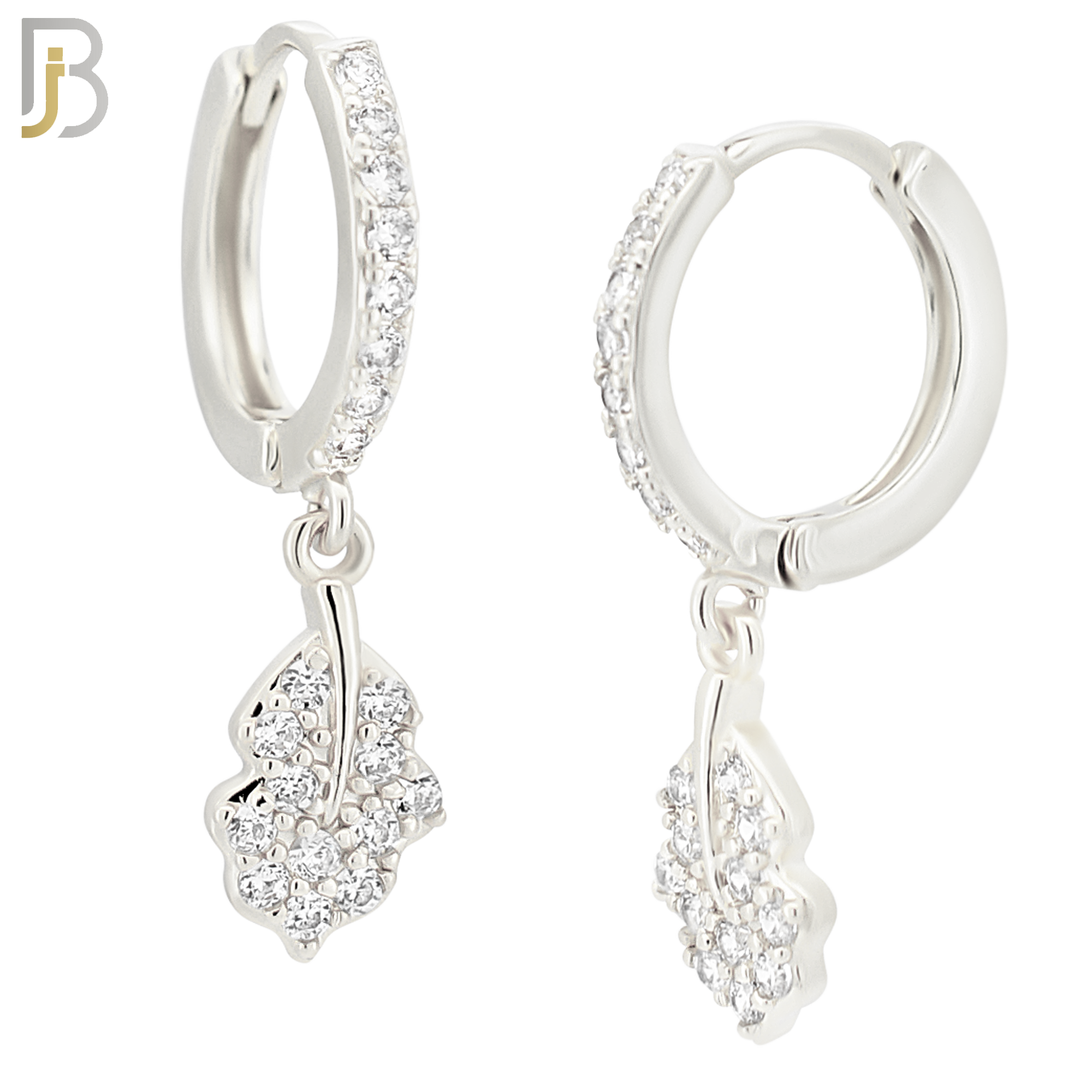 ES105 - 316L Stainless Steel Dangling Leaf with Zircon Huggies Clip On image 1