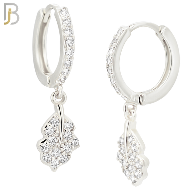 ES105 - 316L Stainless Steel Dangling Leaf with Zircon Huggies Clip On image 1
