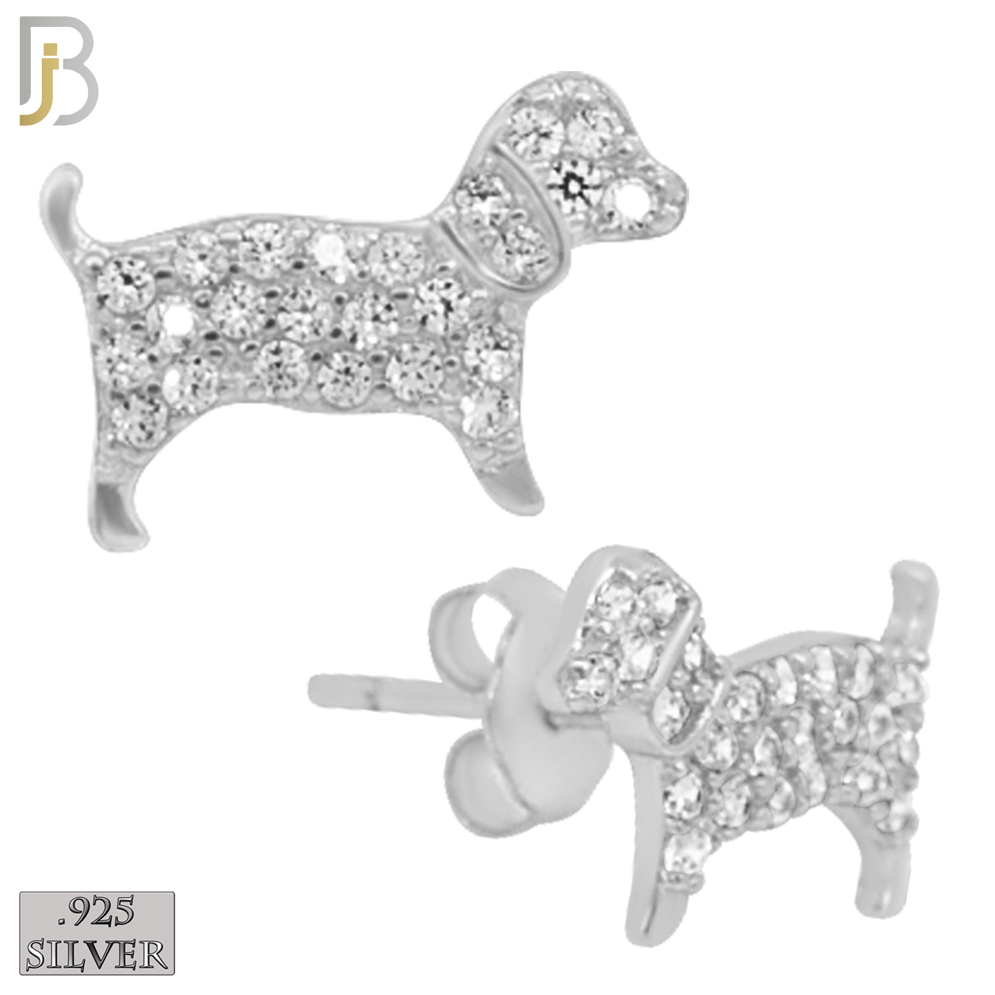 925-ES159 - .925 Sterling Silver Dog with Zircon Design Earring Stud image 1