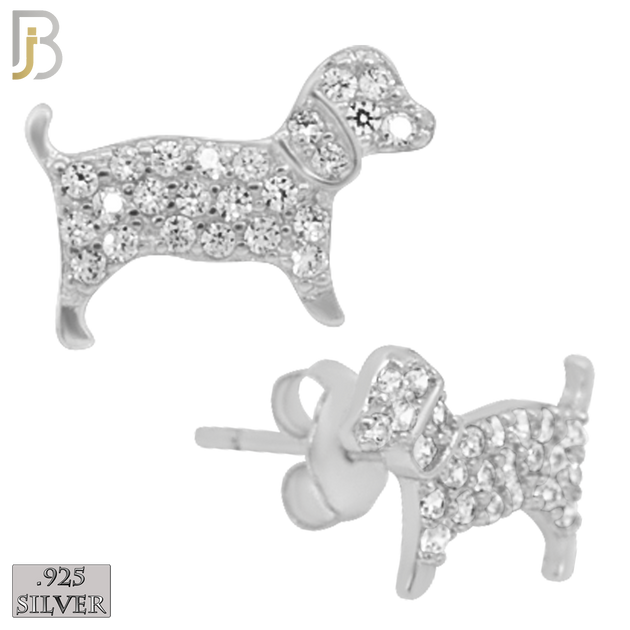 925-ES159 - .925 Sterling Silver Dog with Zircon Design Earring Stud image 1