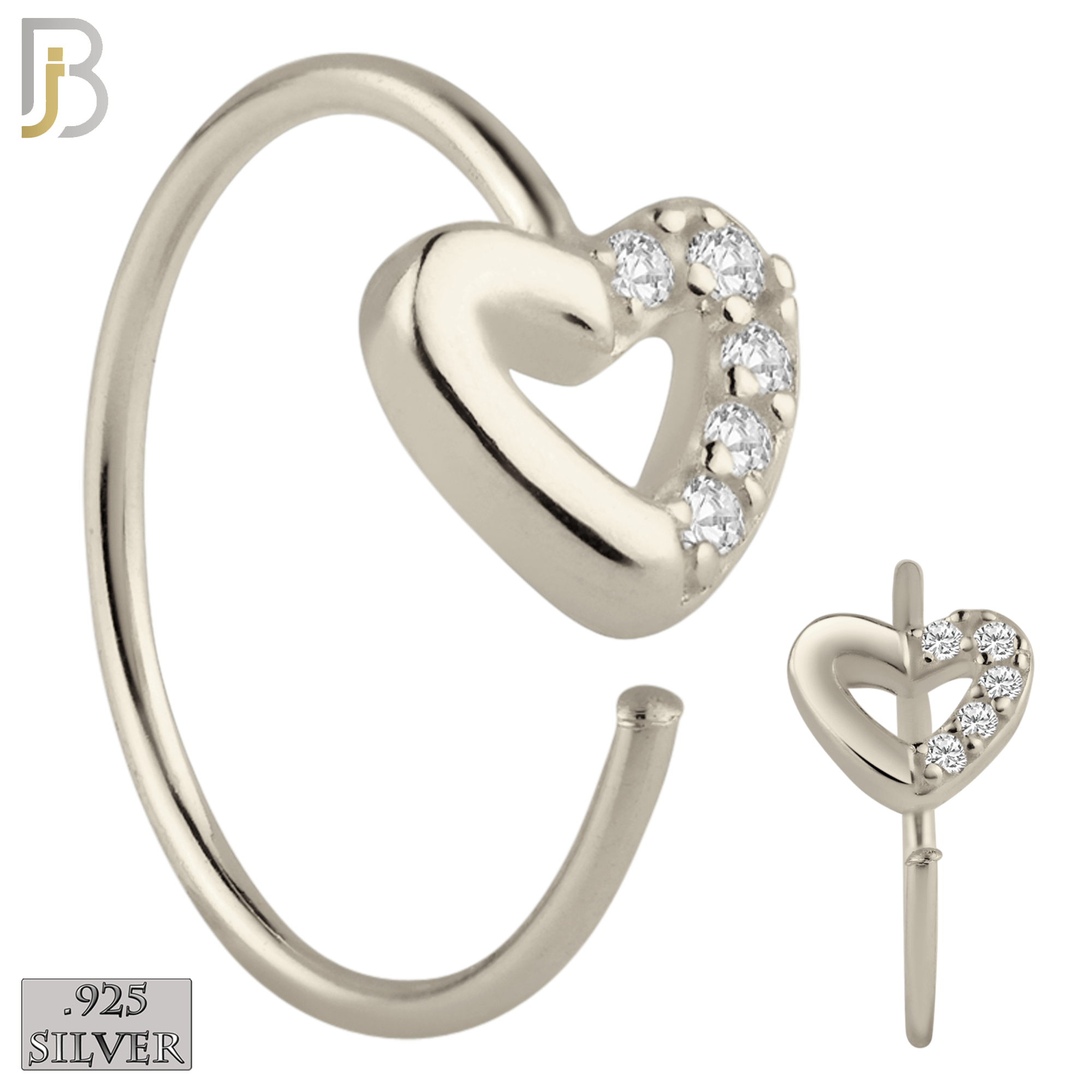 925-CT79 - 925 Sterling Silver Hollow Heart with Half Around Zircon (PACK OF 6) image 0