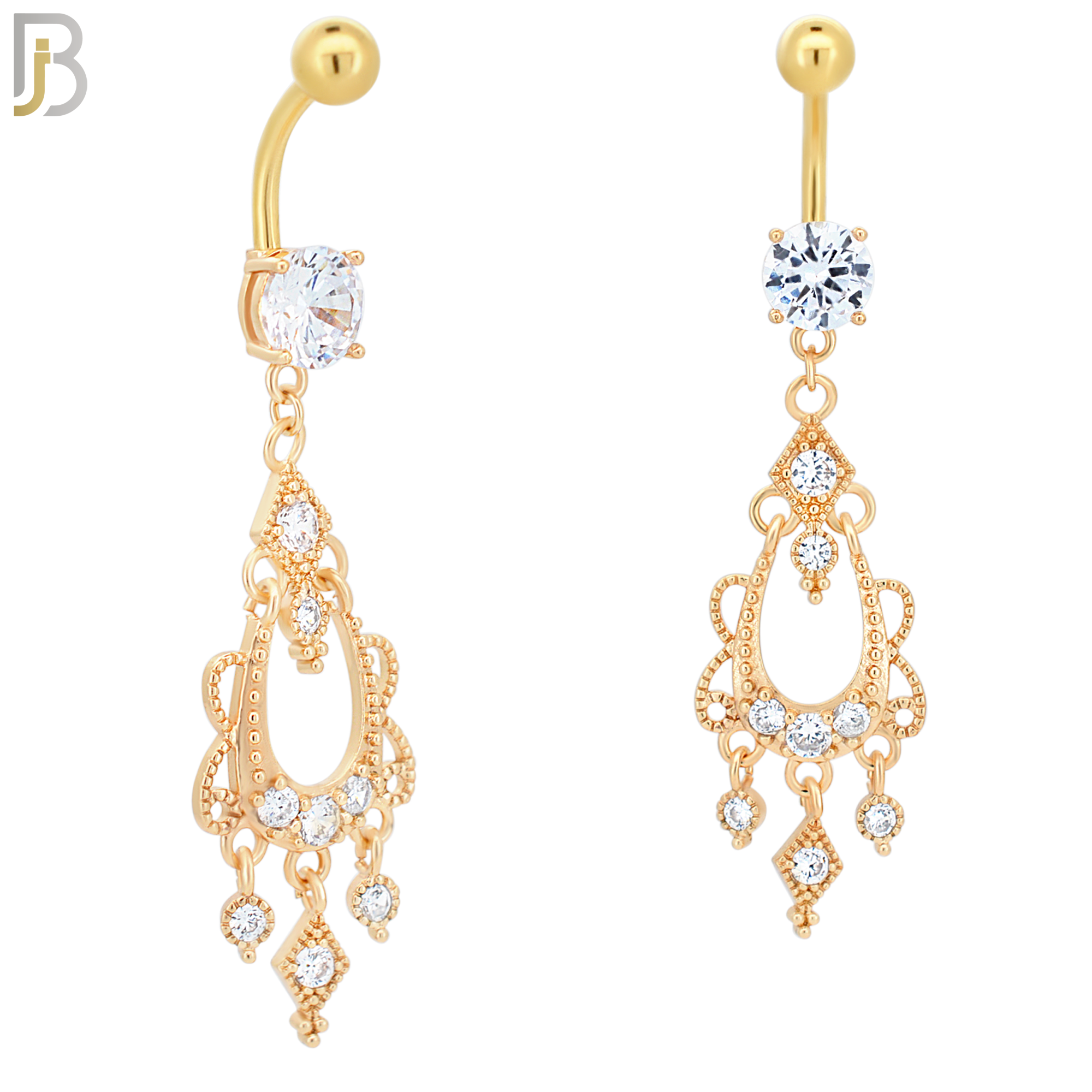 N063 - 316L Stainless Steel Dangling Chandelier Design Belly Ring with 5mm Screw Ball Top image 2