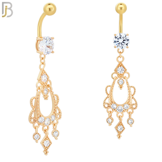 N063 - 316L Stainless Steel Dangling Chandelier Design Belly Ring with 5mm Screw Ball Top image 2