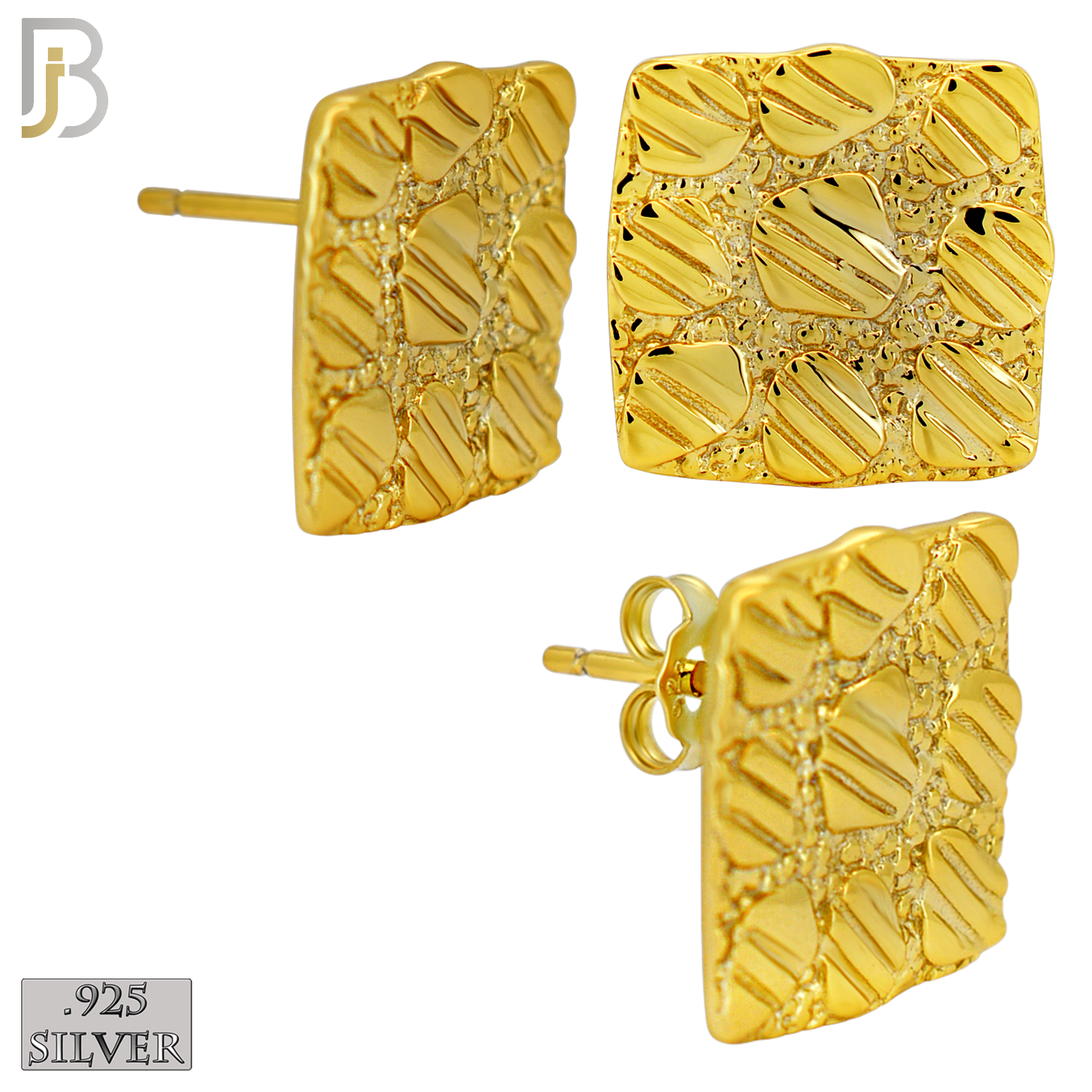 925-ES516 - 925 Sterling Silver Flat (Thin) Square Nugget Push Back Earrings - 14mm image