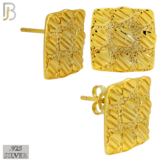 925-ES516 - 925 Sterling Silver Flat (Thin) Square Nugget Push Back Earrings - 14mm image