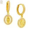 ES505 - 316L Stainless Steel Dangling Oval Virgin Mary Huggies Earrings image 2